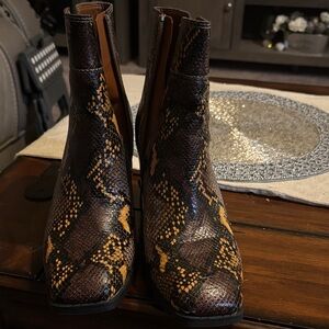 Franco Sarto Brown Snake Print Ankle Boots